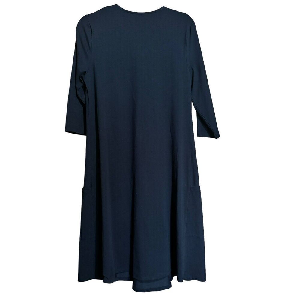 eShakti Midi Dress Womens Large 14 Black Solid Stretch V Neck Pockets Ladies - Picture 6 of 9